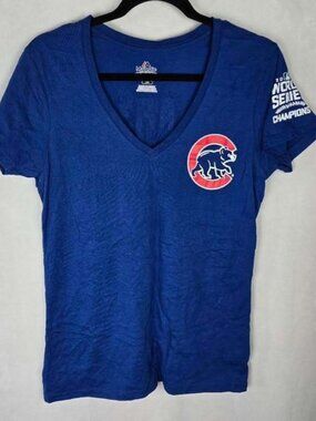 Majestic Chicago Cubs Baez Jersey V-Neck T-Shirt World Series‎ Champions L